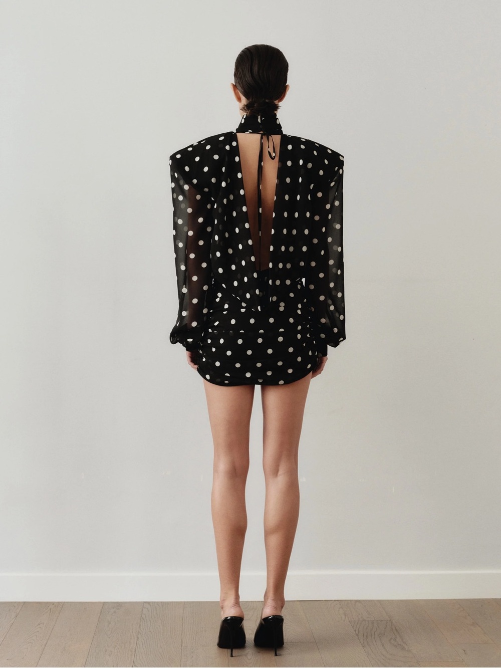 Leam Almes polka dot backless padded shoulder mini dress - Picture 11 of 12